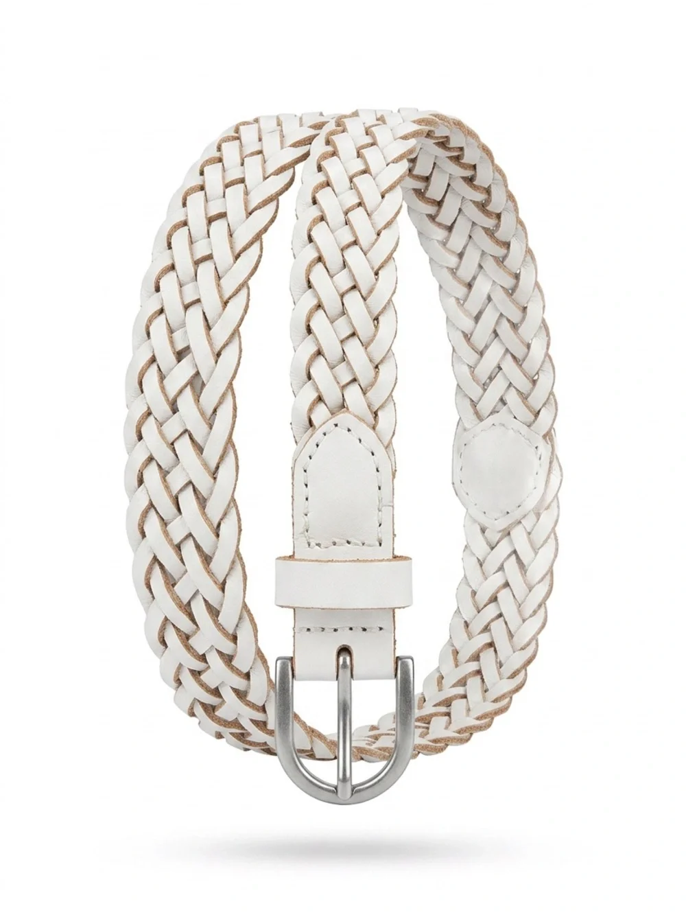 Braided White and Brown Leather Belt - women
